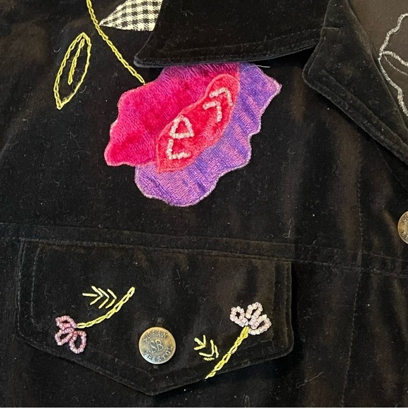 Vintage Susan Bristol Jacket Black Velvet Embroidered Beaded Flowers Size Large - Picture 9 of 10